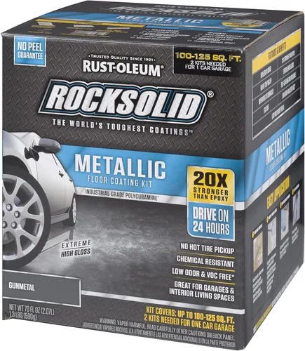 Vista 8 de Kit de piso para cochera de aspecto metálico de bala de plata Rust-Oleum RockSolid., 0, Paquete de 1, Gris metálico