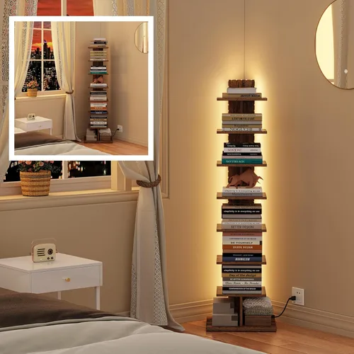 Vista 40 de TUTOTAK Estantería estrecha, estantería de 6 niveles, estante de libros con espaldera para espacios pequeños, estante de esquina de pie para sala