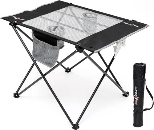Vista 9 de Sunnyfeel Mesa de camping plegable 3 en 1 y taburete, reposapiés, ligera hasta 300 LBS, fácil de transportar, taburete de campamento portátil