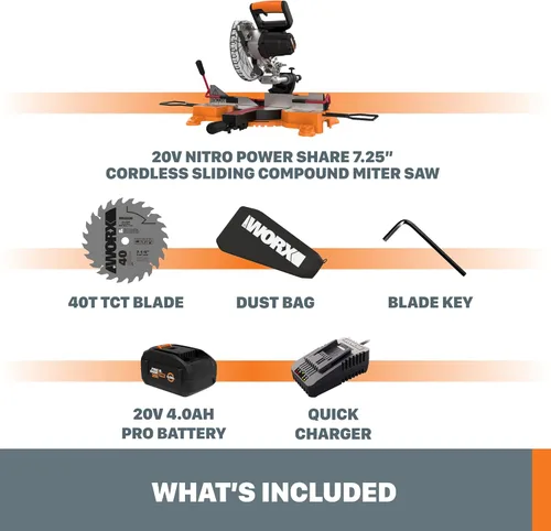Vista 6 de WORX Sierra ingletadora compuesta deslizante inalámbrica de 20 V