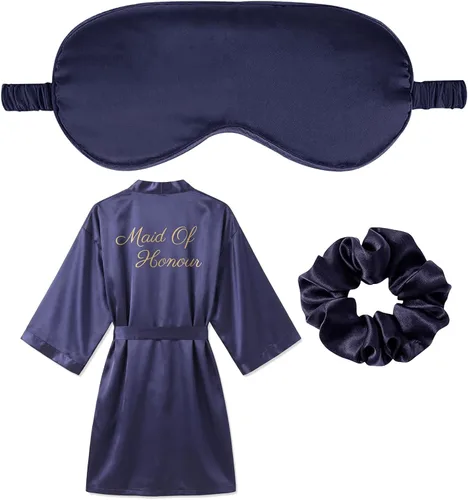Vista 10 de Bata kimono de novia – Satén Dama de honor Boda Fiesta Nupcial Mañana Seda Seda Bata para Mujer Negro-b