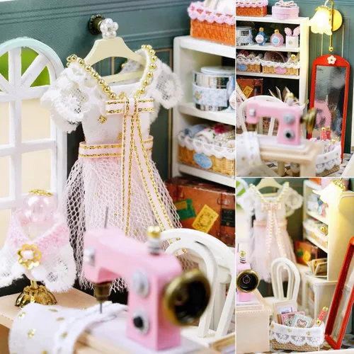 Vista 6 de TuKIIE Kit de casa de muñecas en miniatura con muebles, a escala 1:24, casa de muñecas de madera creativa para habitación mini, a prueba de polvo