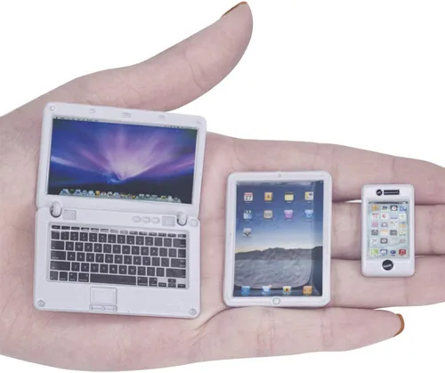 Decoración de casa de muñecas, accesorios en miniatura, casa de muñecas, computadora, portátil, tableta, teléfono, accesorios de simulación para