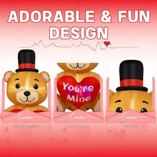 Vista 4 de B&D Oso inflable para el día de San Valentín de 4 pies con corazón de amor, decoraciones de patio inflables con luces LED RGB integradas, decoración