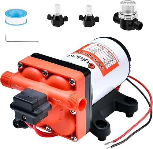 Vista 12 de Bomba de agua DC de 12 V RV 3.5GPM 45PSI, bomba de presión de agua de 12 voltios bajo demanda con interruptor de presión, bomba de diafragma