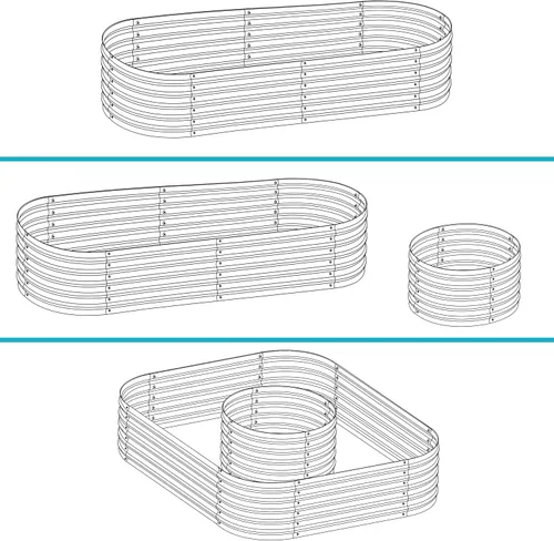 Vista 9 de Sunnydaze Cama de jardín elevada ovalada de 62.5 pulgadas para exteriores, cama de jardín modular elevada con borde de goma, color marrón
