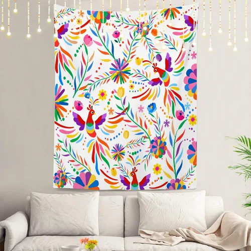 Vista 44 de Shrahala Flowers Beautiful Tropical Camomile Wall Tapestry, Colorful Humming Bird Wall Hanging Large Tapestry Decoration Polyester Fiber White Hem
