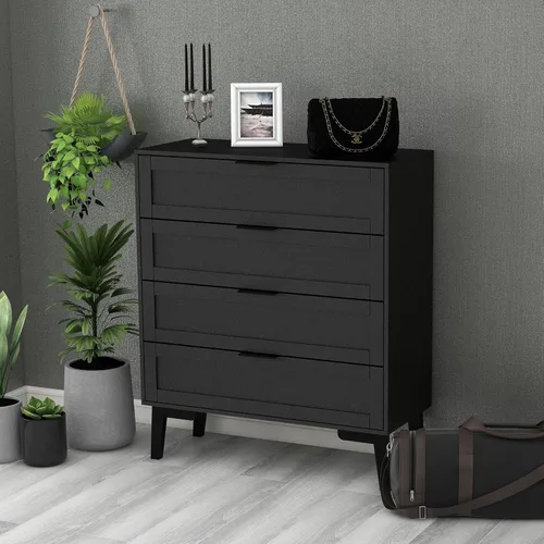 Vista 4 de TaoHFE Cómoda negra de 4 cajones para dormitorio, cómoda de lencería de madera para dormitorio, moderna cómoda negra de 36 pulgadas de alto