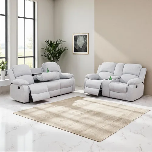 Vista 43 de Sofá reclinable manual, sofá reclinable de lujo de 3 plazas, sofá reclinable con portavasos y mesa de café, sofá de cuero sintético para sala