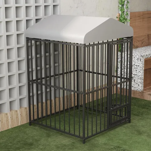 Vista 2 de Perrera de 4 x 4 x 6 pies para perros grandes, valla resistente para perros con cerradura, recintos para perros con cubierta de techo impermeable