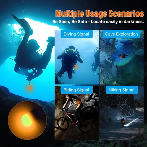 Vista 6 de ORCATORCH SD01PRO Luz de Señal de Buceo Mejorada y Brillante, Faro Sumergible Mini Marcador de Tanque con Modos Constante y Parpadeante, para Buceo