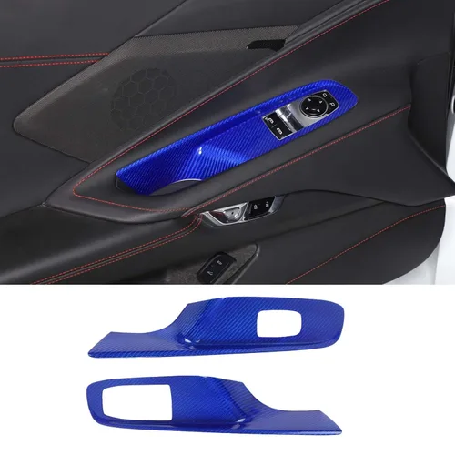 Vista 9 de Cubierta de interruptor de elevación de ventana de fibra de carbono real compatible con Chevrolet Corvette C8 2020-2026, panel de interruptor