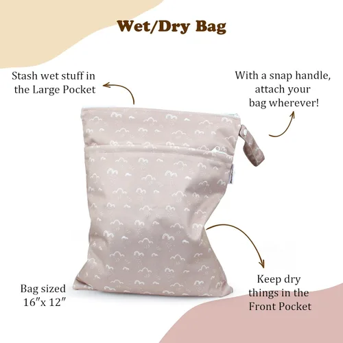Vista 6 de Mama Koala Pañales de tela para bebé 2.0 con 6 insertos (hojas neutrales), con 2 bolsas impermeables para húmedo y seco