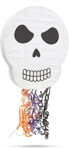 Cuerda de jalar de piñata de calavera, 13 x 15 x 3 pulgadas, papel multicolor, estilo esqueleto, piñata de esqueleto de Halloween, decoraciones de