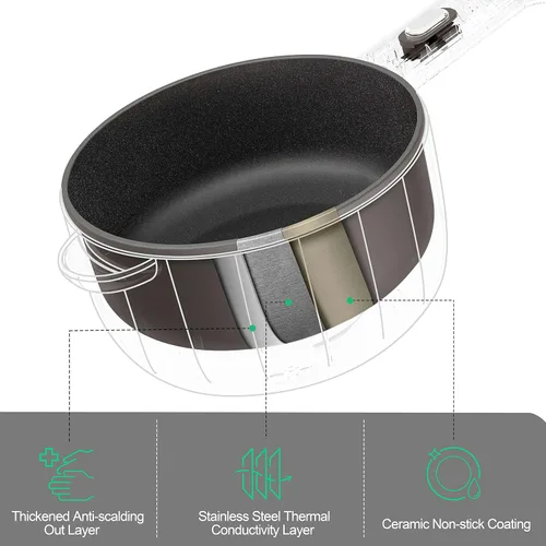 Vista 2 de Dezin - Olla eléctrica, sartén antiadherente de 2L, cocina rápida de fideos, mini olla para ramen con ajuste de potencia, esencial para dormitorio