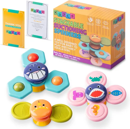 KayLe Juguetes sensoriales Spinning Top para niños pequeños, juguete sensorial con ventosa para bebé con sonajero, diversión para el baño y el