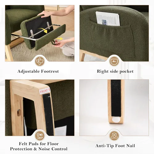 Vista 27 de Setawix Silla mecedora de peluche para guardería, silla mecedora tapizada para sala de estar, sillón con respaldo de sherpa de ocio, silla mecedora