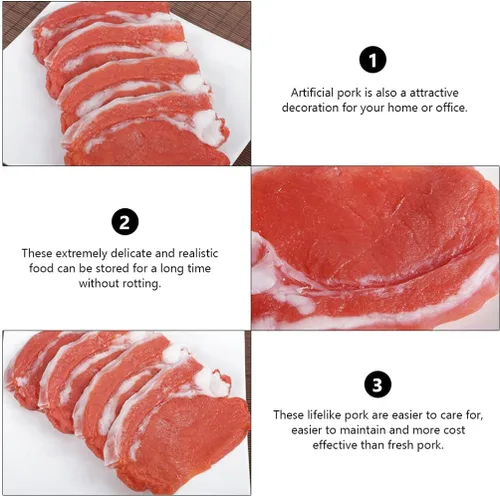Vista 4 de Cabilock Modelo de cerdo simulado, 2 piezas de carne de cerdo falsa, juguete de comida realista, comida de simulación para exhibición de fotografía