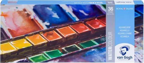 Vista 11 de Van Gogh Juego de pintura de acuarela, caja de madera, 24 medias pastillas + 3 accesorios