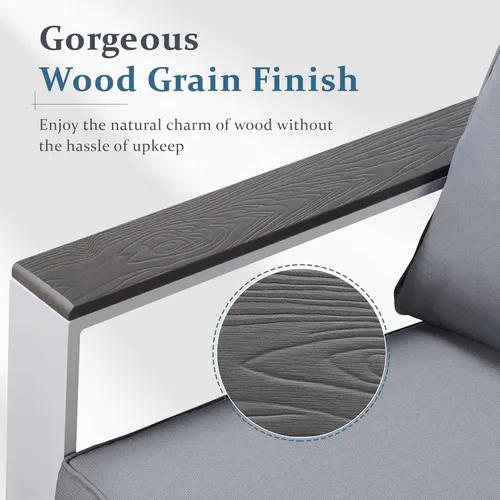 Vista 3 de Solaste Sofá biplaza de aluminio para patio, muebles de patio, asiento profundo de metal para exteriores con reposabrazos de madera y respaldo
