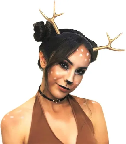 JeVenis Diadema de asta de reno de lujo, diadema de ciervos dorados, sombreros de fiesta para festivales
