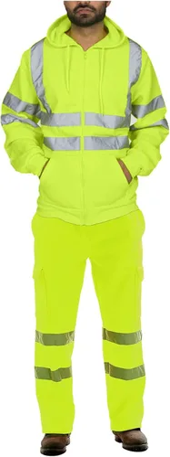 Vista 5 de Thatrich Sudadera de seguridad de alta visibilidad para hombre, sudadera con capucha reflectante con cremallera clase 3, sudaderas de seguridad