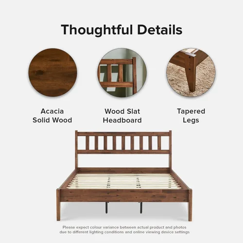 Vista 4 de mopio Ted - Marco de cama con cabecero, marco de cama de plataforma de madera maciza de acacia moderna de mediados de siglo, listones de madera, sin