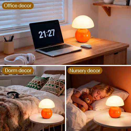 Vista 5 de ULAROOM Lámpara Pequeña de Hongo, Lámparas de Mesa de Noche con Enchufe USB con Bombilla LED Regulable de 3 Temperaturas, Decoración del Hogar