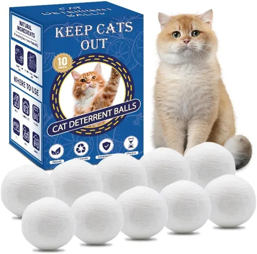 Cat Deterrent Outdoor & Indoor: 10Pack 100% Natural Cat Repellent Essential Oils Ball, Keep Cats Off Lawn, Yard, Plants, Garden, Mulch & Flower