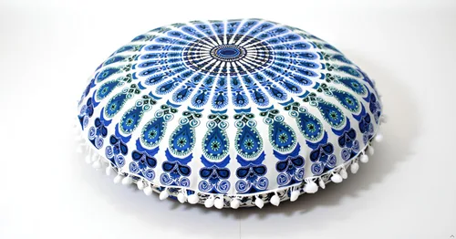 Vista 37 de CRAFT KALA Funda de cojín redonda grande de 32 pulgadas para el suelo bohemio, funda de puf boho, funda de cojín de mandala para meditación, cojines