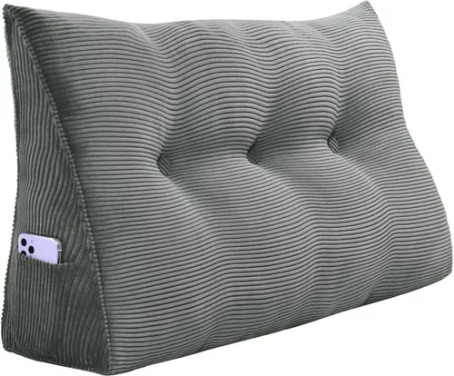 Vista 20 de Almohada de cuña para sentarse en la cama, almohada de lectura para adultos, soporte para respaldo, almohada de cabecero, sofá cama, cojín de Negro
