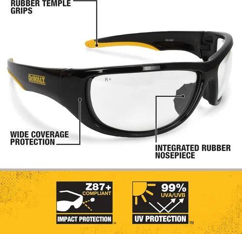 Vista 6 de Carhartt Billings - Lentes de seguridad para el sol, con lente antivaho gris y DEWALT DPG94-1D Dominator, lente transparente