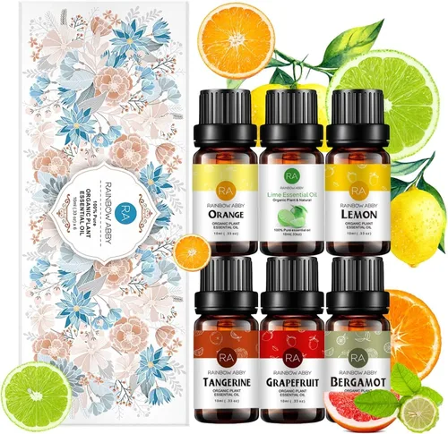 RAINBOW ABBY Juego de aceites esenciales cítricos para difusor, aceite aromático de bergamota, pomelo, limón, naranja, lima, mandarina para hacer