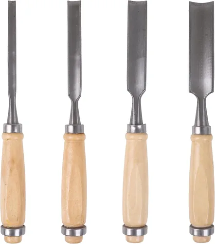 Juego de cinceles de madera de semicírculo de tallado de acero al carbono, mango de carpintería, herramientas de carpintería, paquete de 4