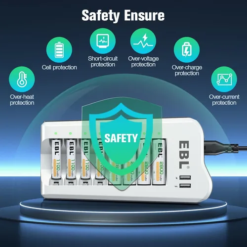Vista 7 de EBL Baterías recargables Ni-MH AA de 2800 mAh (paquete de 8) y cargador de batería AA AAA recargable con 2 puertos de carga USB