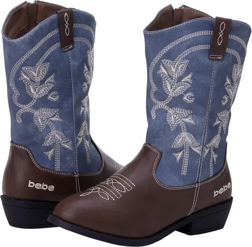 Vista 3 de bebe Botas vaqueras para niñas, botas clásicas de vaquera de campo occidental, zapatos de equitación a media pantorrilla para niñas pequeñas