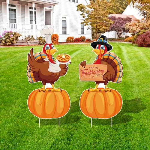Letreros Grandes de Patio para Acción de Gracias 2 piezas con Estacas Decoraciones de Feliz Acción de Gracias Exterior Pavo Calabazas Cosecha Jardín