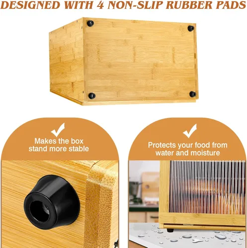 Vista 4 de Joyvilla Caja de pan de bambú de doble capa para encimera de cocina, contenedor de almacenamiento de pan, caja de pan con ventana, gran capacidad