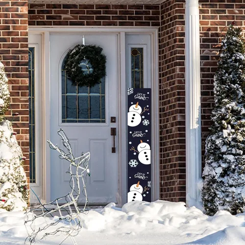 Vista 6 de Letrero navideño para porche Let It Snow decoración colgante de invierno para puerta delantera, letrero vertical de madera de bienvenida