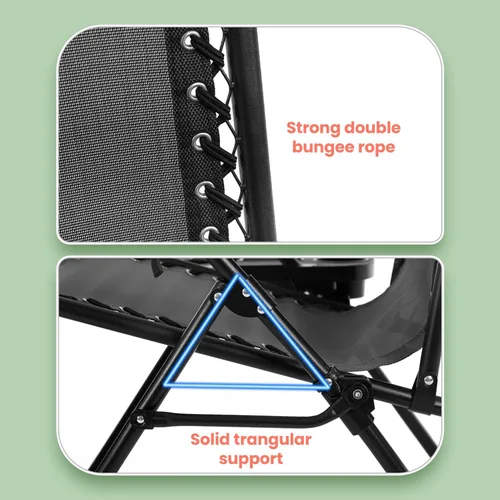 Vista 8 de PayLessHere Juego de 2 sillas de descanso ajustables de gravedad cero, silla de playa plegable con almohada extraíble y soporte para tazas para Negro