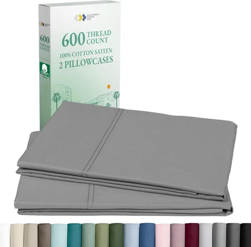 Vista 12 de California Design Den - Juego de 2 fundas de almohada lujosas y suaves con calidad de hotel, 100 % algodón, 600 hilos, fundas frescas para almohadas