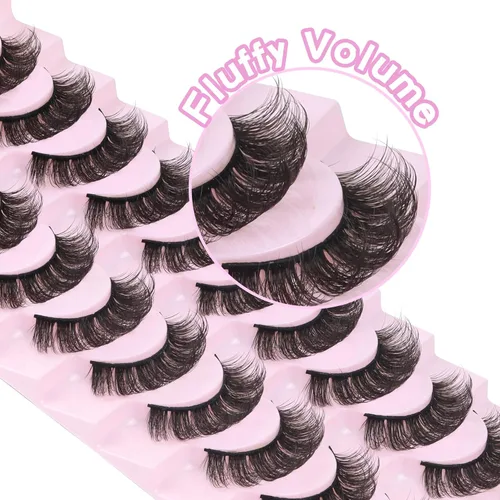 Vista 5 de Losha Pestañas postizas rusas rizadas DD a las que les gustan las extensiones de pestañas, paquete de 10 pares de pestañas postizas suaves (D03)