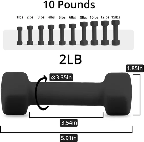Vista 2 de Portzon - Juego de 2 mancuernas de neopreno, pesas para mano, antideslizantes, no ruedan
