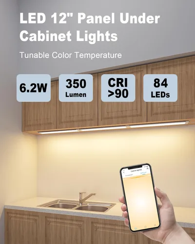 Vista 2 de MYPLUS Panel de luces para debajo del gabinete de 12 pulgadas, iluminación súper brillante para debajo de la encimera con 84 LED, blanco cálido