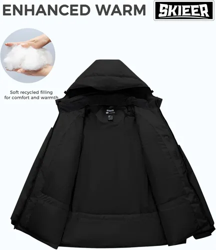 Vista 3 de Chamarra impermeable para hombre de talla grande Skieer, chaqueta de esquí Big&Tall, abrigo cálido de invierno con capucha