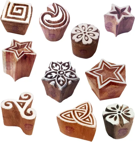 Vista 10 de Sellos de impresión de arcilla Arty Crafty pequeños bloques de madera con forma floral (juego de 10) Htag2101
