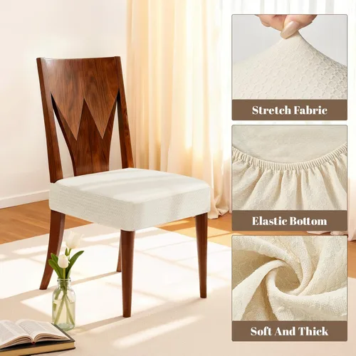 Vista 4 de Songrey Juego de 2 fundas de asiento impermeables para sillas de comedor, sin fundas para sillas traseras, elásticas, extraíbles y lavables