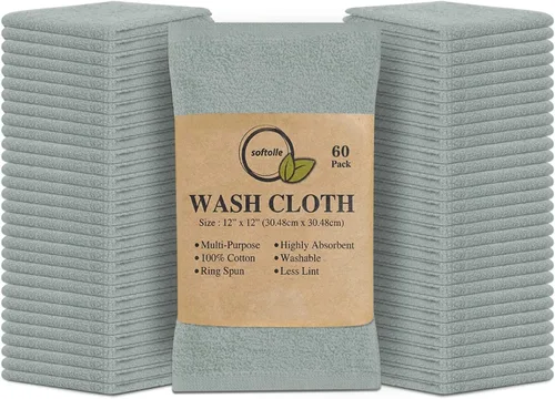 Vista 22 de Softolle Paquete de 24 paños 100 % algodón (12 x 12 pulgadas), suaves, altamente absorbentes, toallas para la cara, paños de lavado para la cara