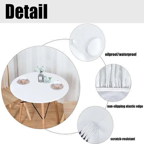 Vista 8 de Mantel redondo de vinilo ajustable, mantel de poliéster con estampado de pájaros rojos, flora y fauna navideña, se adapta a mesas redondas de 61