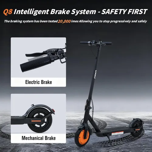 Vista 5 de QnQ Electric Scooter, Powerful 500WPeak Motor, Max28Miles Long Range, Top Speed 19 MPH, 8.5" Tires,Long-Lasting Battery Life, Dual elastomer